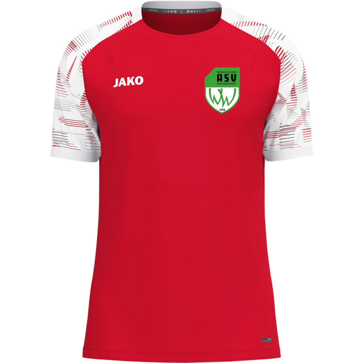T-Shirt Sonic – nachhaltiges Funktionsshirt von JAKO 6126 – ASV-Wappen herzseitig Rot/Weiß Vorderseite