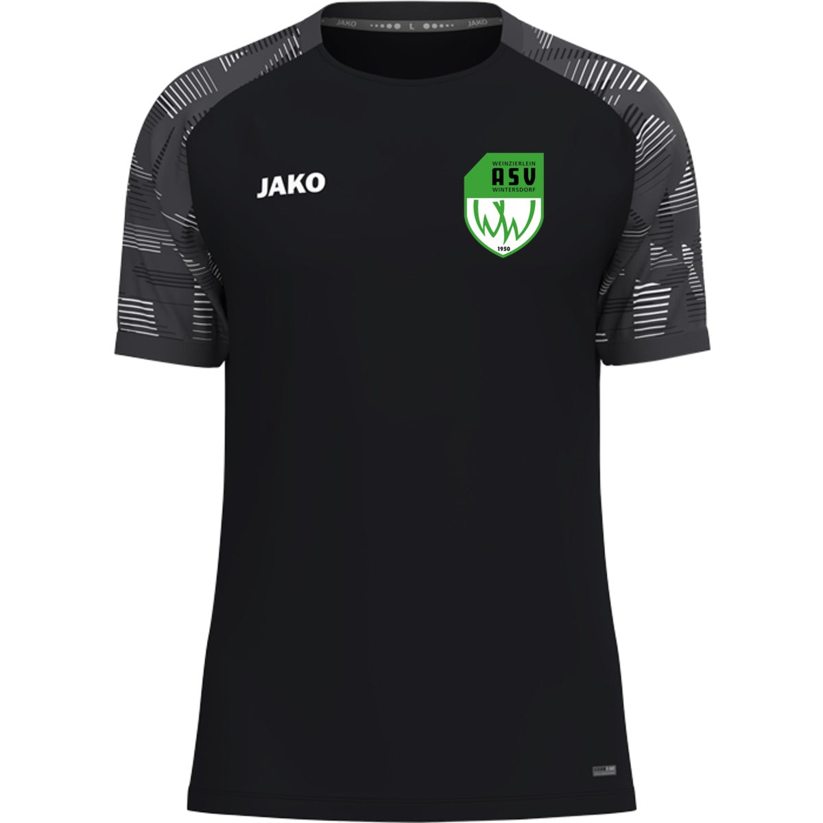 T-Shirt Sonic – nachhaltiges Funktionsshirt von JAKO 6126 – ASV-Wappen herzseitig Schwarz/Anthrazit Vorderseite