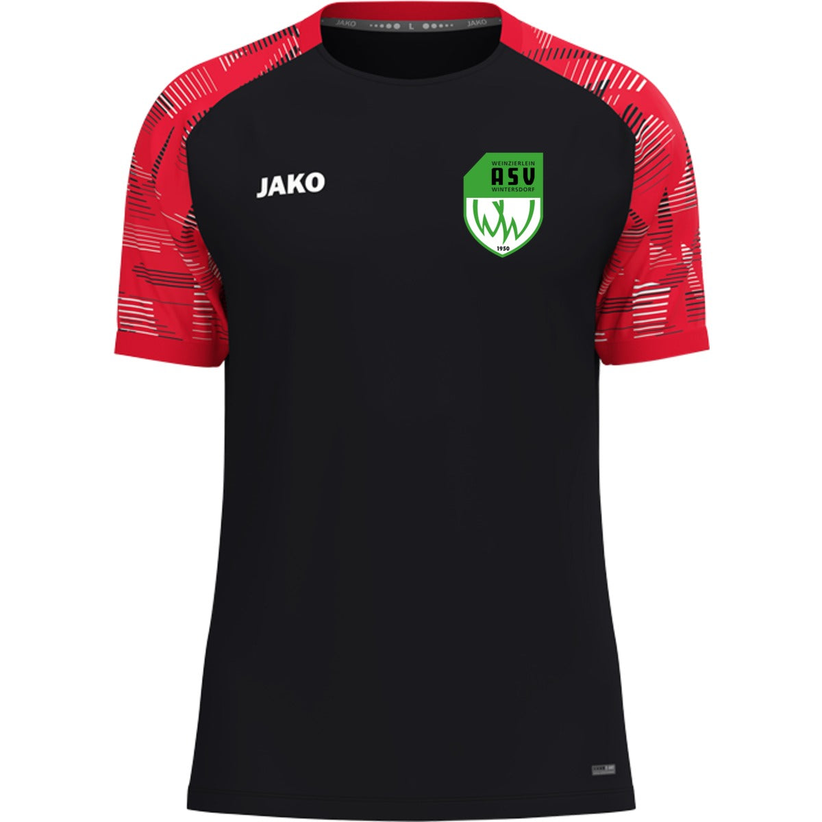 T-Shirt Sonic – nachhaltiges Funktionsshirt von JAKO 6126 – ASV-Wappen herzseitig Schwarz/Rot Vorderseite