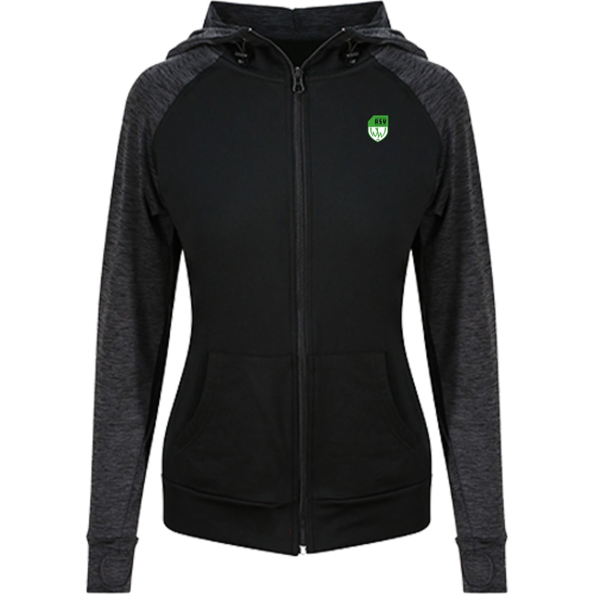 JC058-Womens-Zoodie – ASV-Wappen herzseitig Black/Black Slate Melange Vorderseite