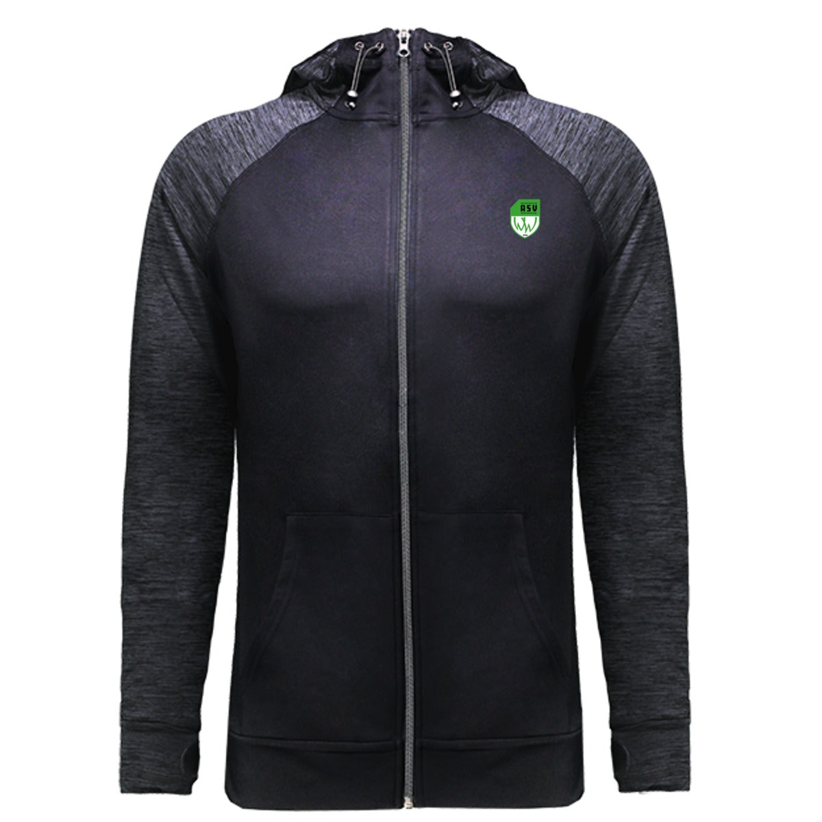 JC057-Mens-Zoodie – ASV-Wappen herzseitig Black/Black Slate Melange Vorderseite