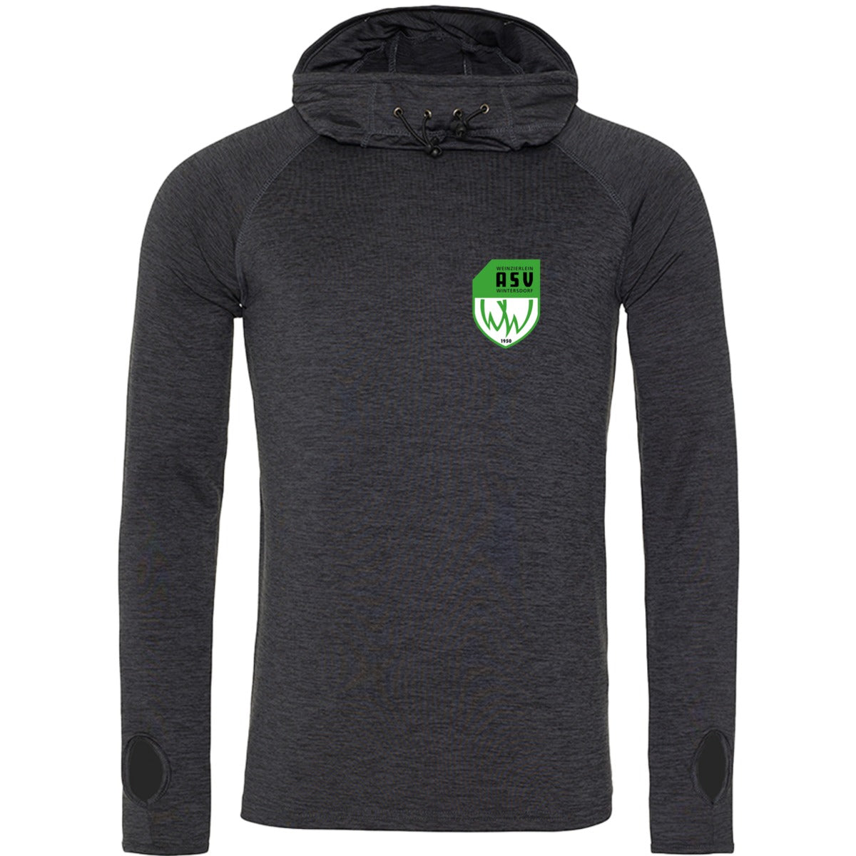 JC037-Mens-Cowl – ASV-Wappen herzseitig Black Melange Vorderseite