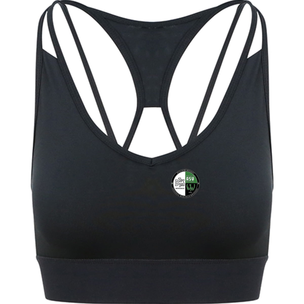 JC019-Womens-Cross-Top – Vereinslogo herzseitig Jet Black Vorderseite