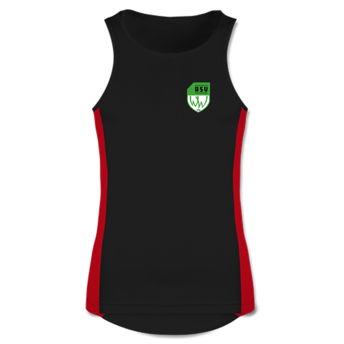 JC008-Mens-Tank – ASV-Wappen herzseitig Jet Black/Fire Red Vorderseite