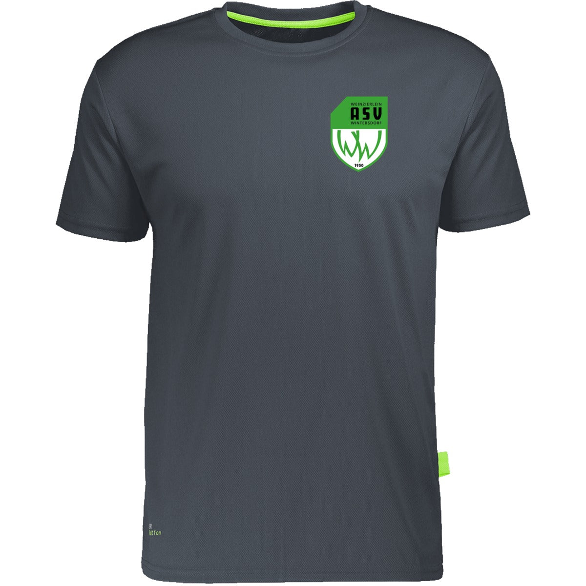 Nachhaltiges Herren Laufshirt aus 100% recyceltem Polyester CN160 – ASV-Wappen herzseitig Anthracite Vorderseite