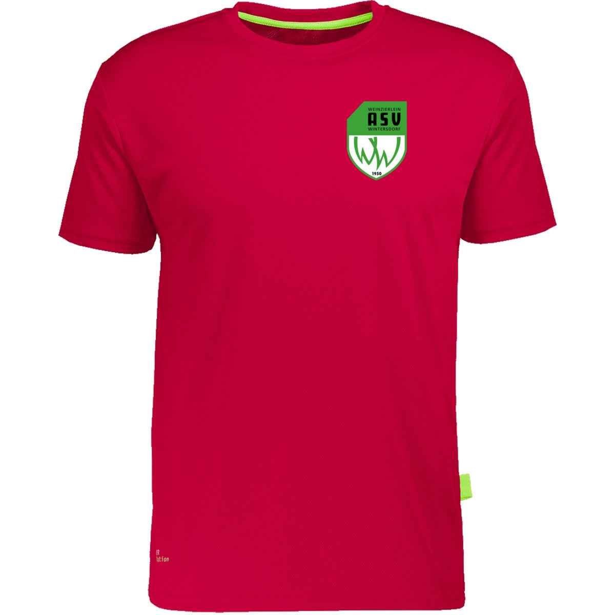 Nachhaltiges Herren Laufshirt aus 100% recyceltem Polyester CN160 – ASV-Wappen herzseitig Red Vorderseite
