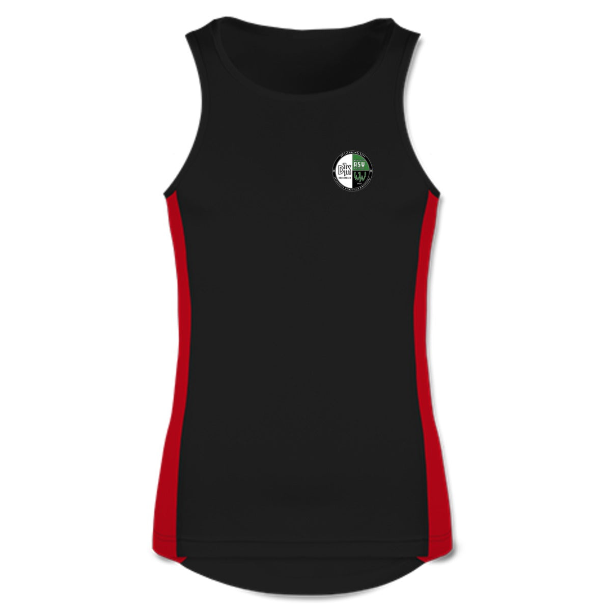 JC008-Mens-Tank – Vereinslogo herzseitig Jet Black/Fire Red Vorderseite
