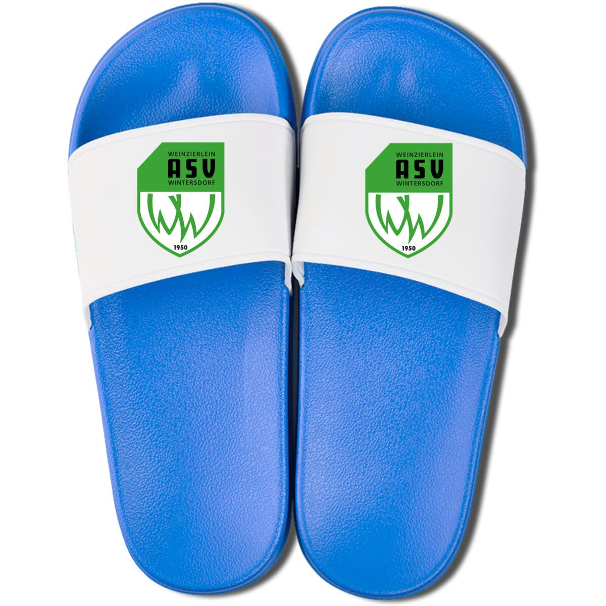 Badelatschen Schlappe BL756 – ASV-Wappen mittig groß Blau/Weiß Vorderseite