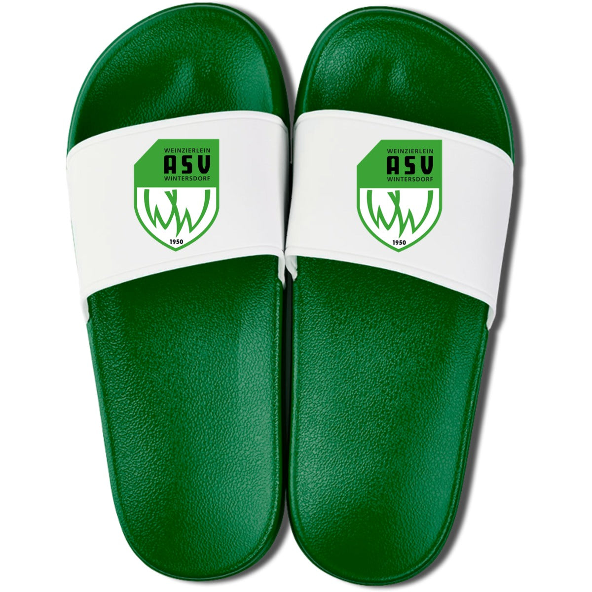 Badelatschen Schlappe BL756 – ASV-Wappen mittig groß Grün/Weiß Vorderseite