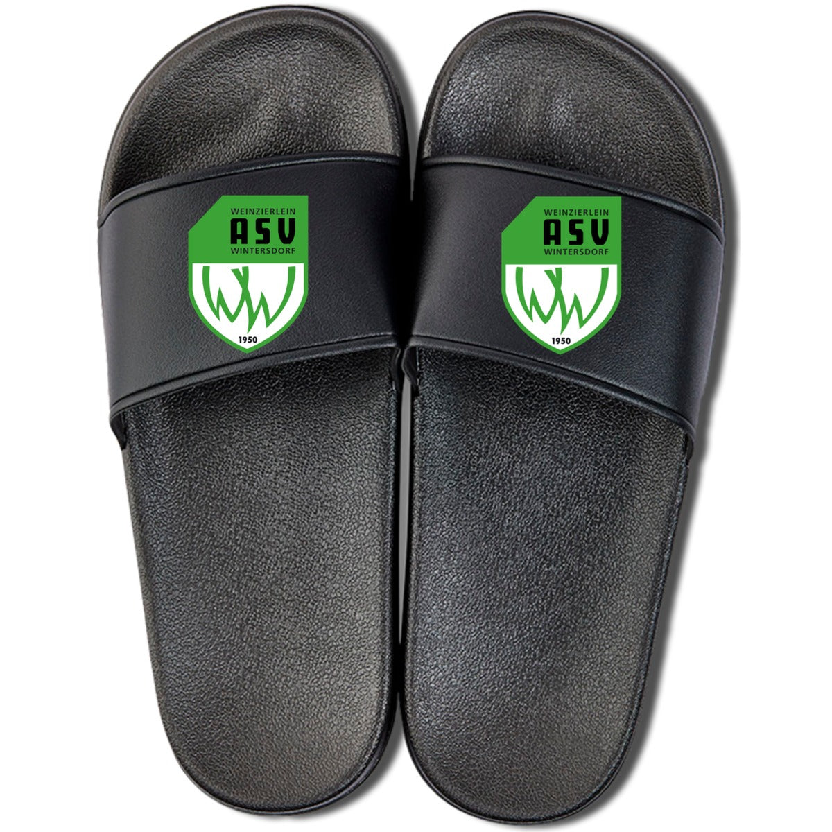 Badelatschen Schlappe BL756 – ASV-Wappen mittig groß Schwarz/Schwarz Vorderseite