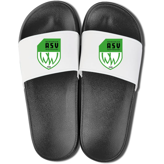 Badelatschen Schlappe BL756 – ASV-Wappen mittig groß Schwarz/Weiß Vorderseite