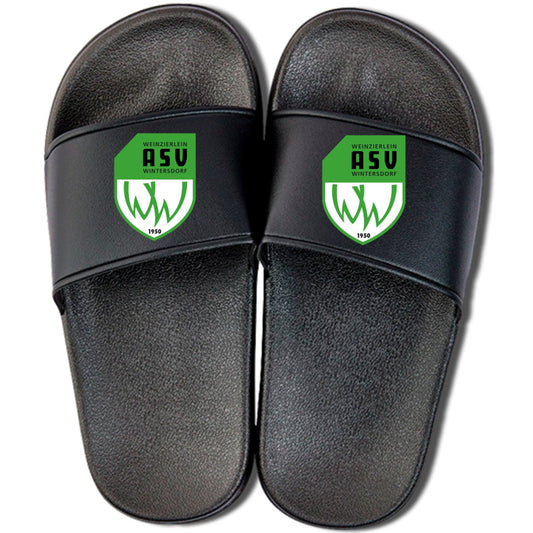 ADLK-Kids-Slides – ASV-Wappen mittig groß Schwarz/Schwarz Vorderseite