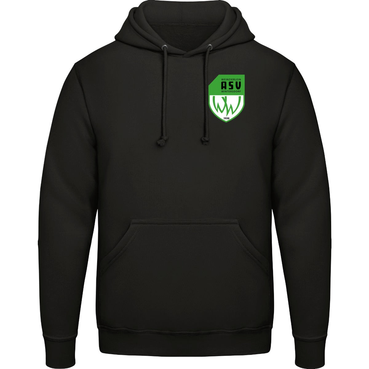 College Hoodie JH001 – ASV-Wappen herzseitig Deep Black Vorderseite