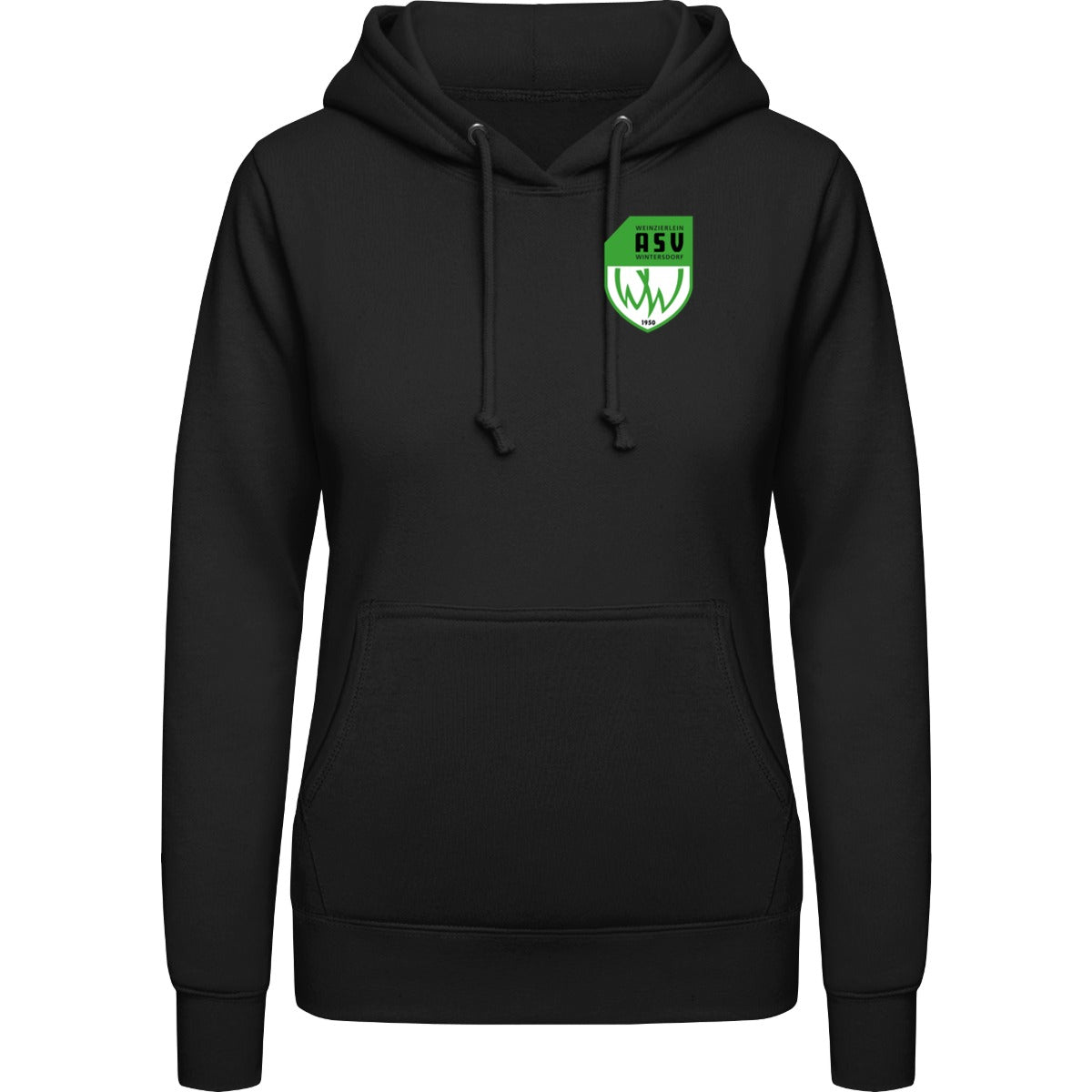 College Hoodie Women JH001F – ASV-Wappen herzseitig Jet Black Vorderseite