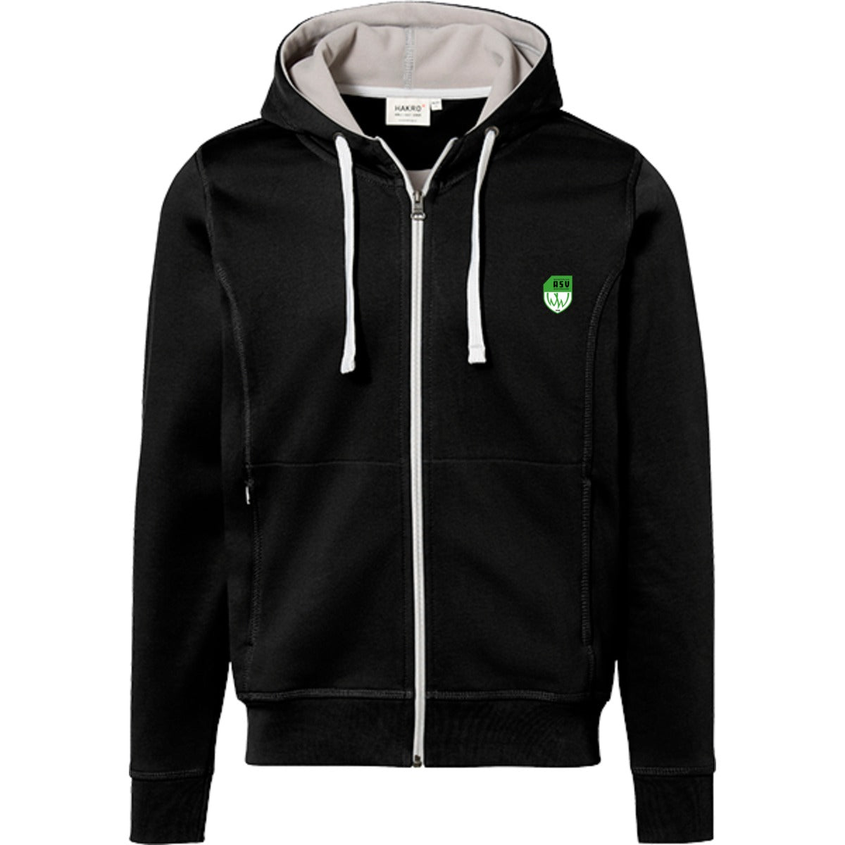 NO. 455 HAKRO KAPUZENJACKE BONDED – ASV-Wappen herzseitig Schwarz/Silber Vorderseite