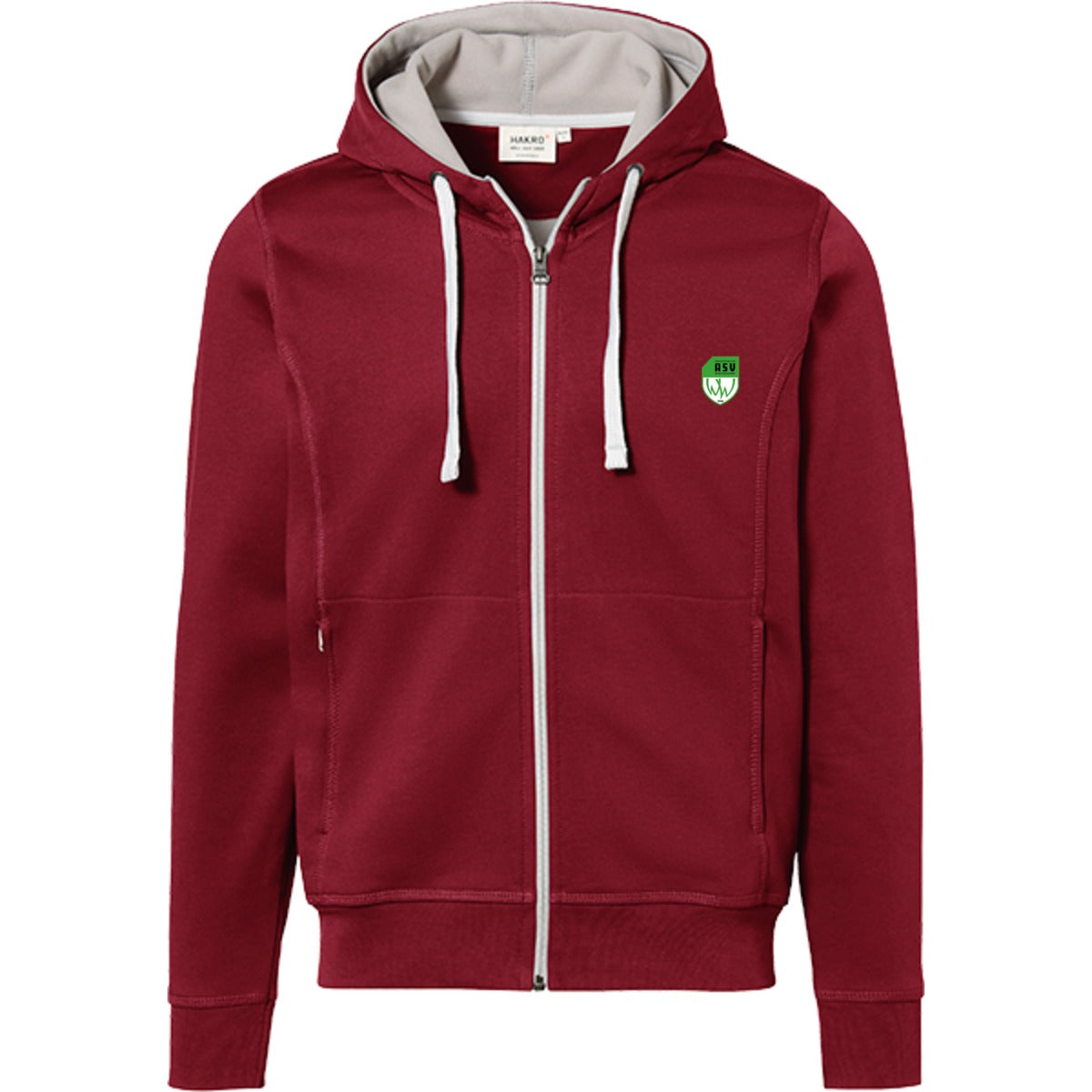 NO. 455 HAKRO KAPUZENJACKE BONDED – ASV-Wappen herzseitig Weinrot/Silber Vorderseite