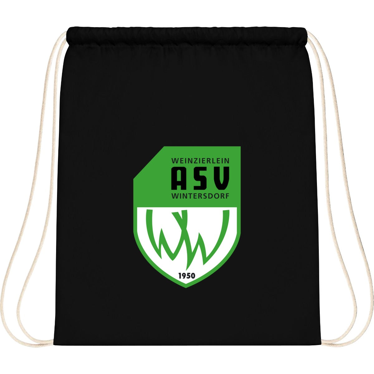 WM110-Cotton-Gymsac – ASV-Wappen mittig groß Black Vorderseite