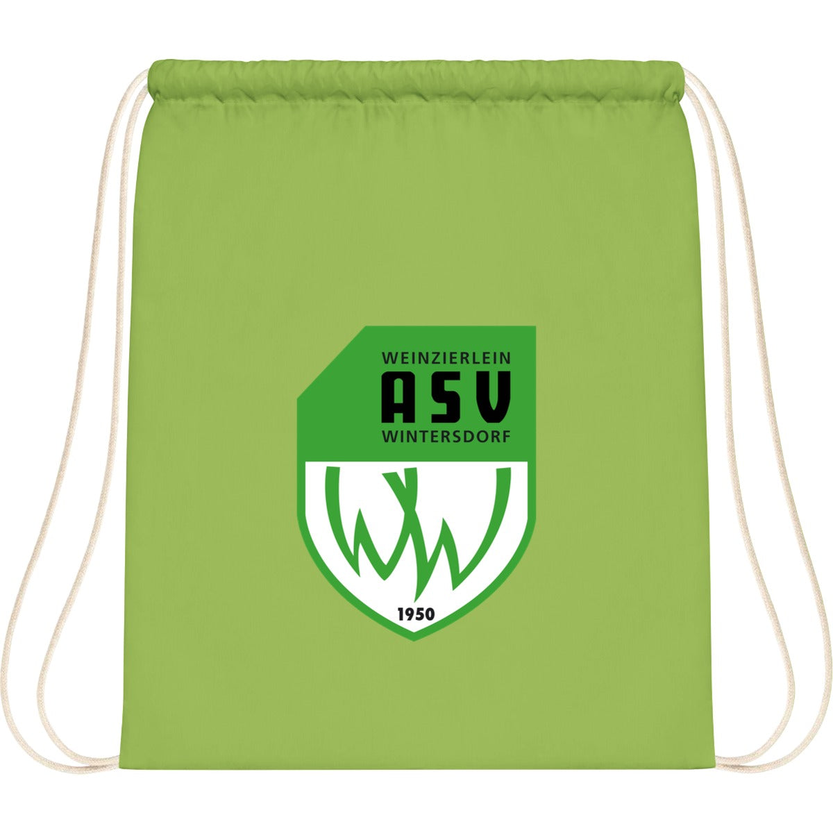 WM110-Cotton-Gymsac – ASV-Wappen mittig groß Lime Green Vorderseite