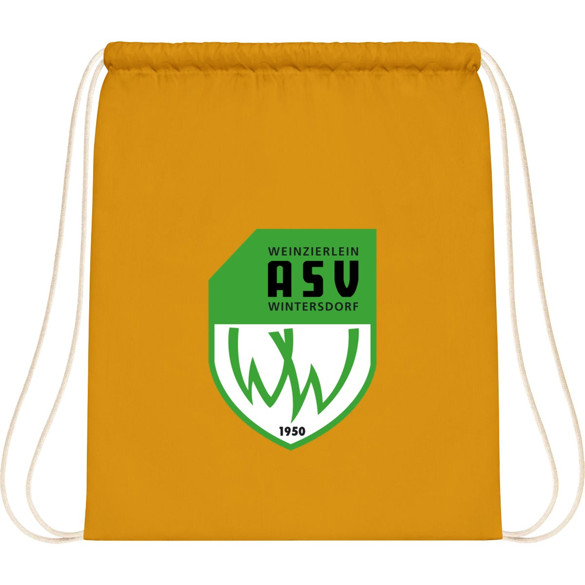 WM110-Cotton-Gymsac – ASV-Wappen mittig groß Mustard Vorderseite