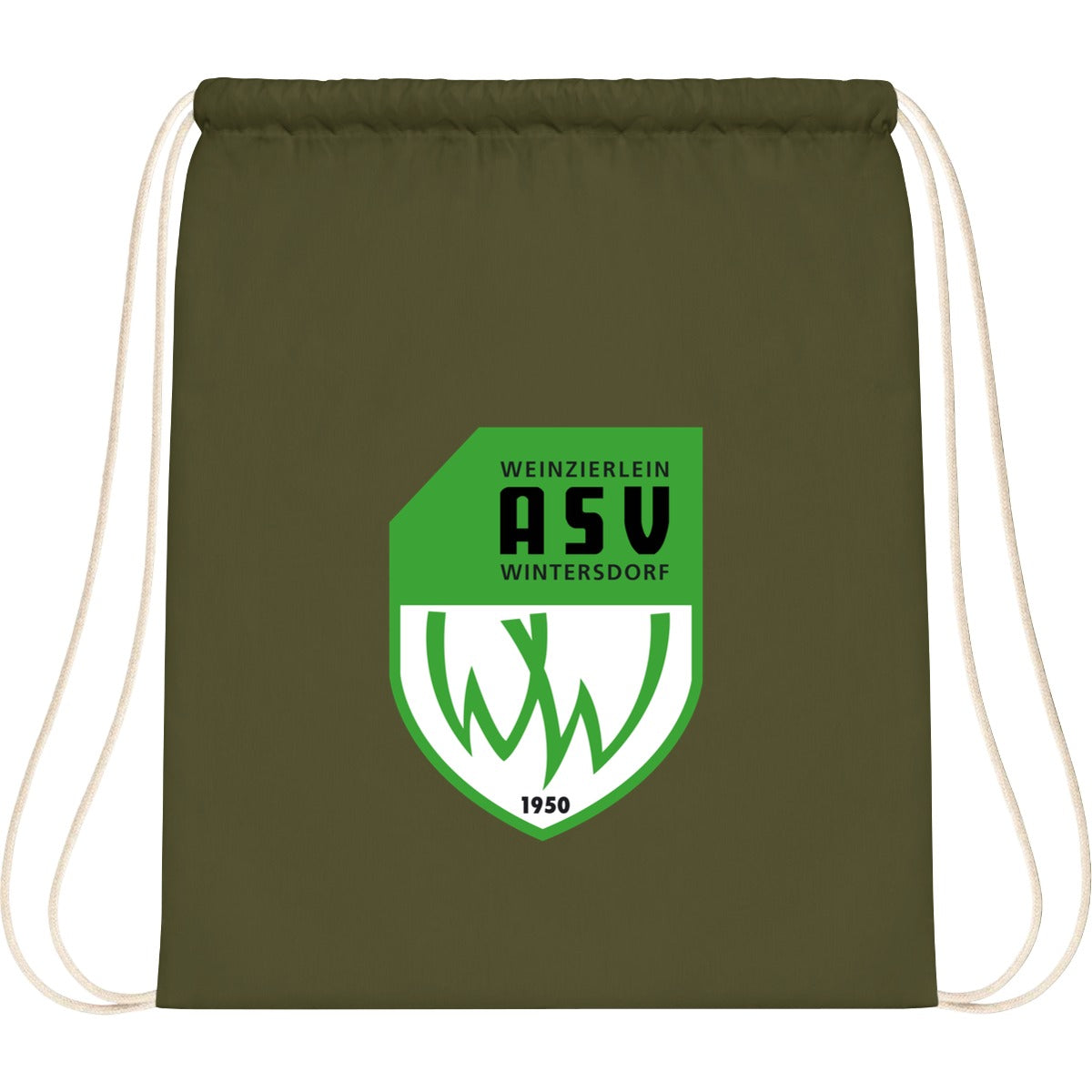 WM110-Cotton-Gymsac – ASV-Wappen mittig groß Olive Green Vorderseite