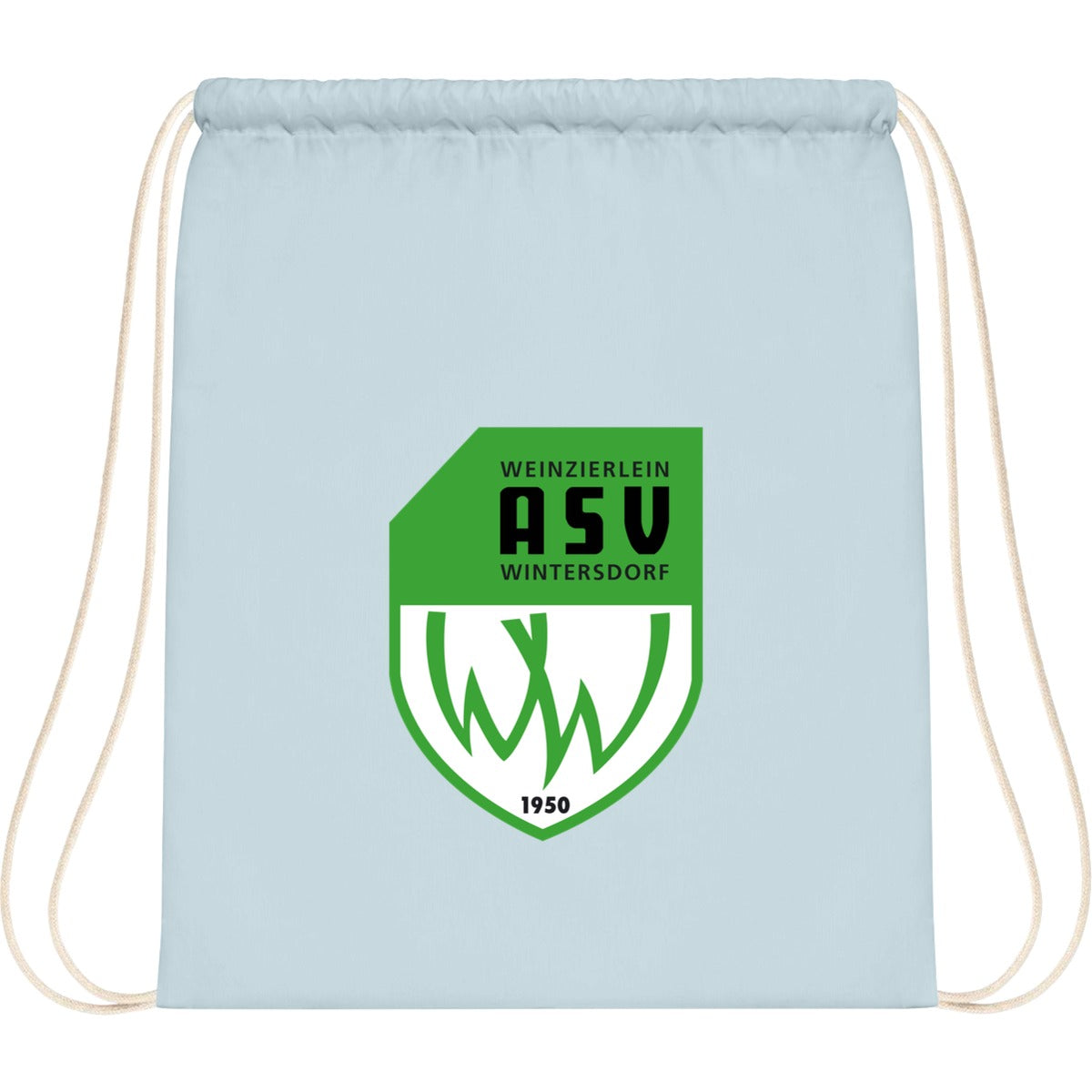 WM110-Cotton-Gymsac – ASV-Wappen mittig groß Pastel Blue/White Vorderseite