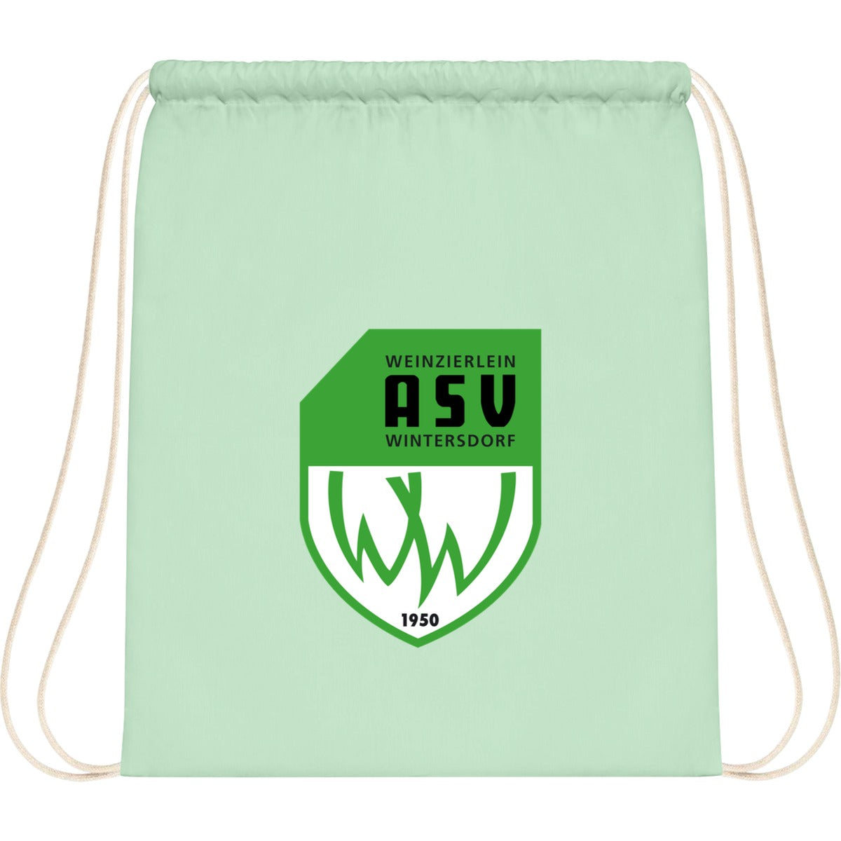 WM110-Cotton-Gymsac – ASV-Wappen mittig groß Pastel Mint/White Vorderseite