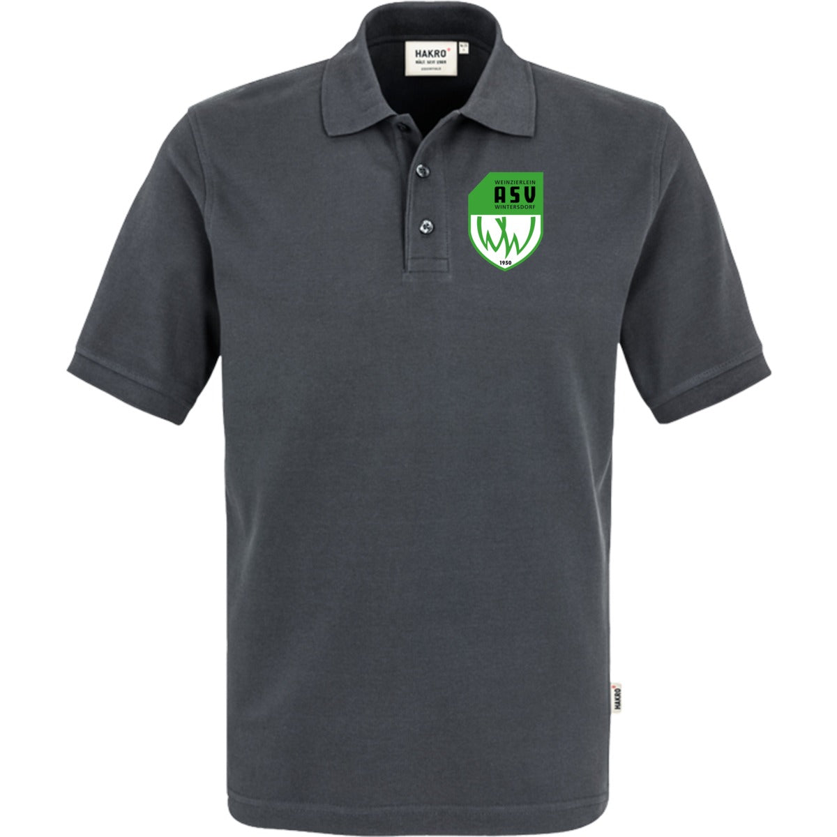NO. 800 HAKRO POLOSHIRT TOP – ASV-Wappen herzseitig Anthrazit Vorderseite