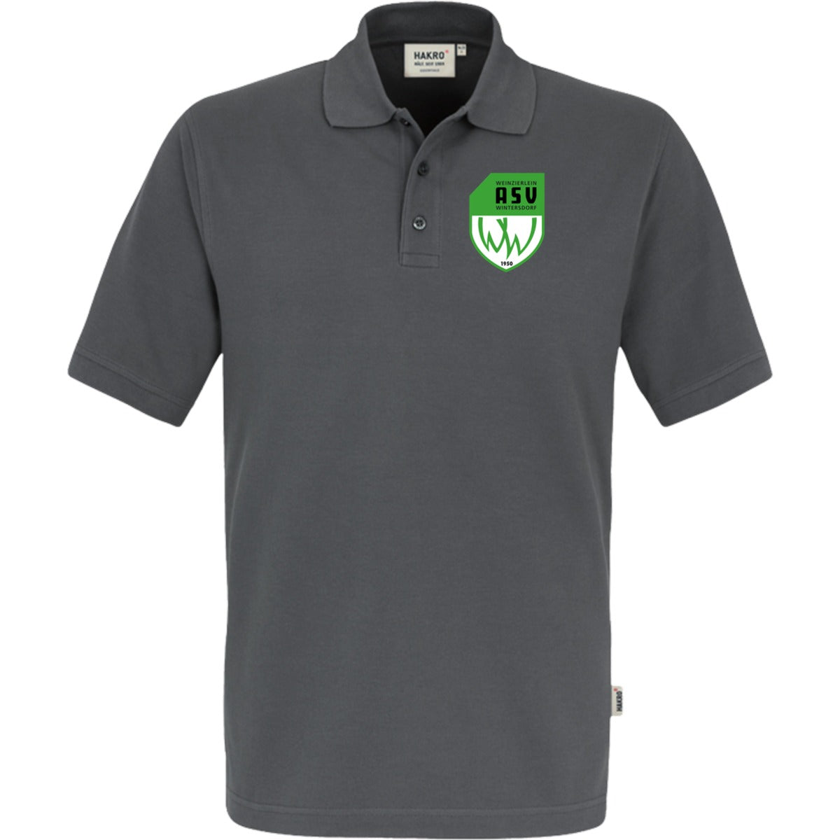 NO. 800 HAKRO POLOSHIRT TOP – ASV-Wappen herzseitig Graphit Vorderseite