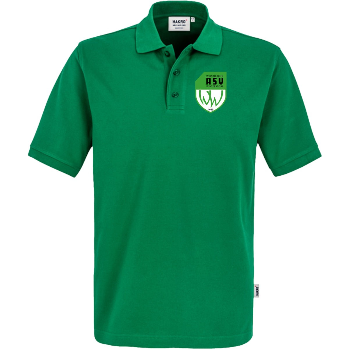 NO. 800 HAKRO POLOSHIRT TOP – ASV-Wappen herzseitig Kellygrün Vorderseite