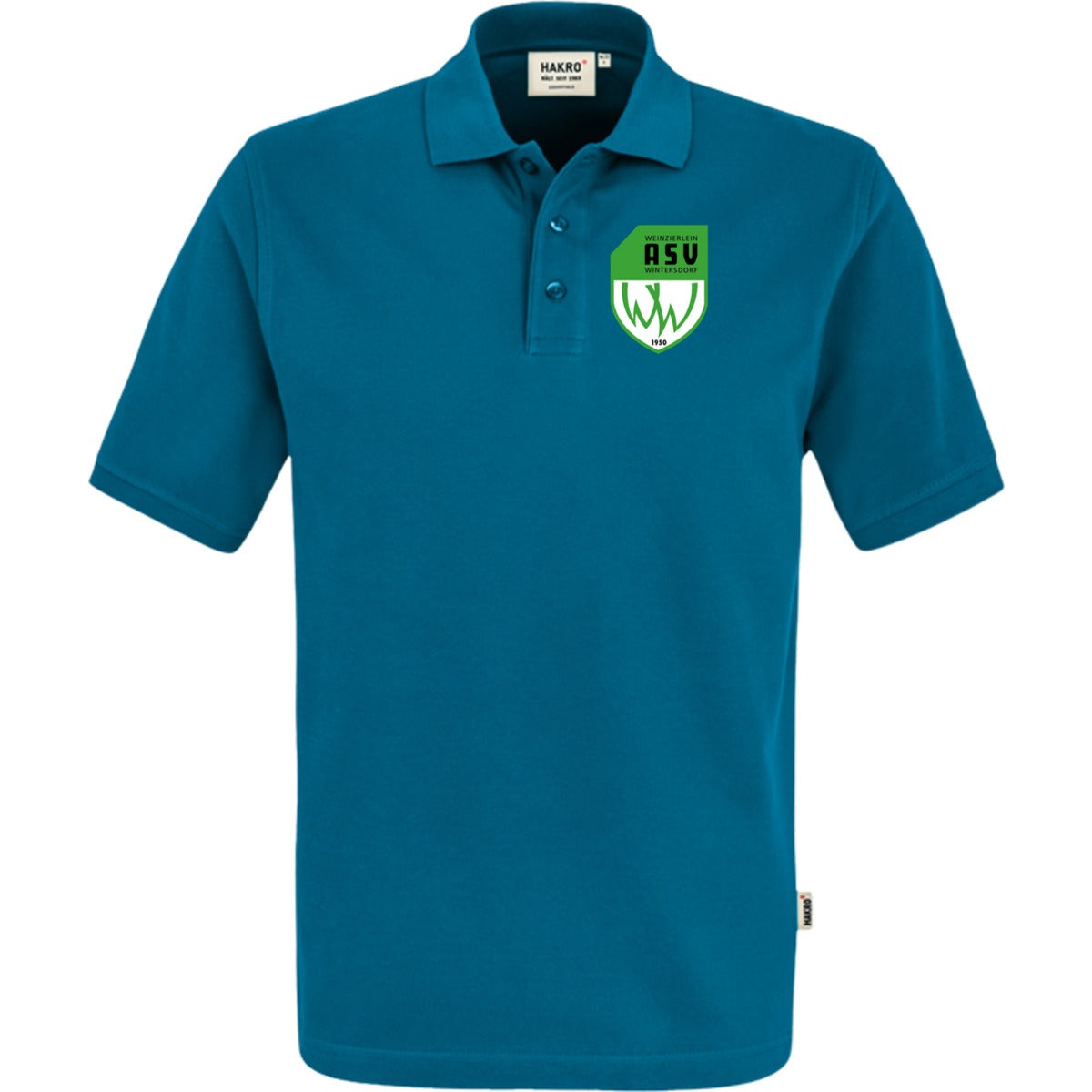 NO. 800 HAKRO POLOSHIRT TOP – ASV-Wappen herzseitig Petrol Vorderseite