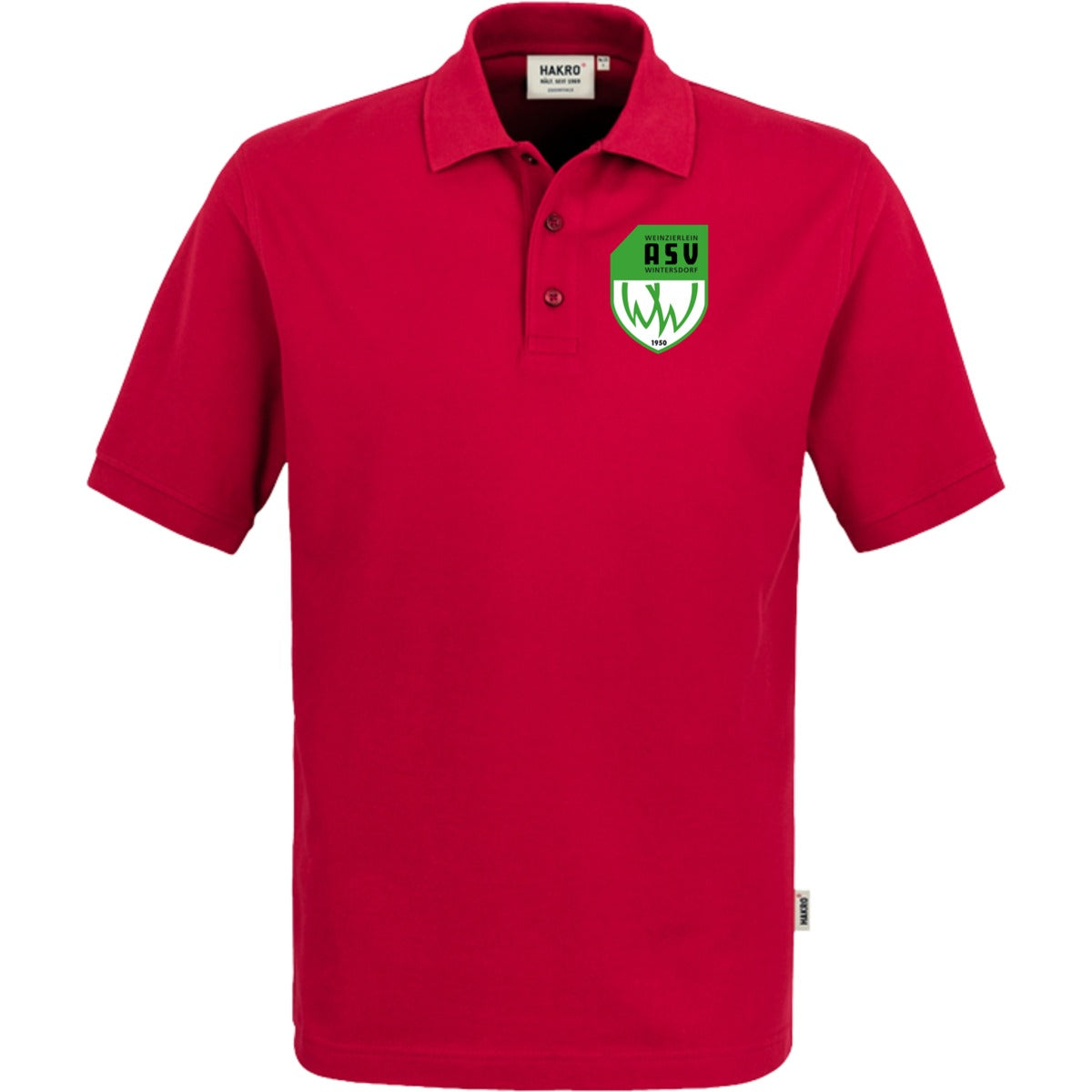 NO. 800 HAKRO POLOSHIRT TOP – ASV-Wappen herzseitig Rot Vorderseite
