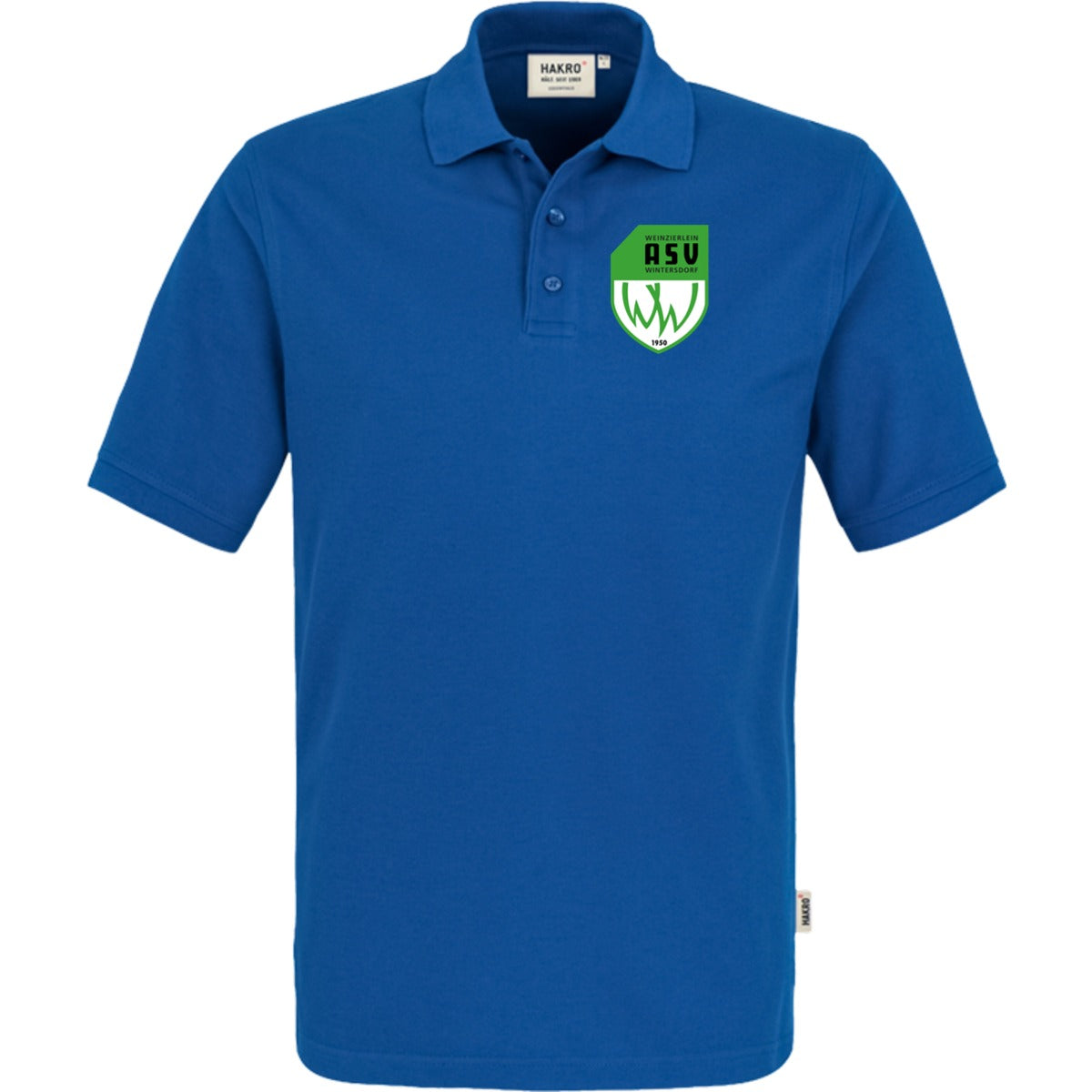 NO. 800 HAKRO POLOSHIRT TOP – ASV-Wappen herzseitig Royalblau Vorderseite