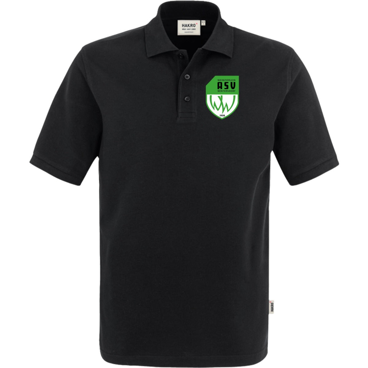 NO. 800 HAKRO POLOSHIRT TOP – ASV-Wappen herzseitig Schwarz Vorderseite