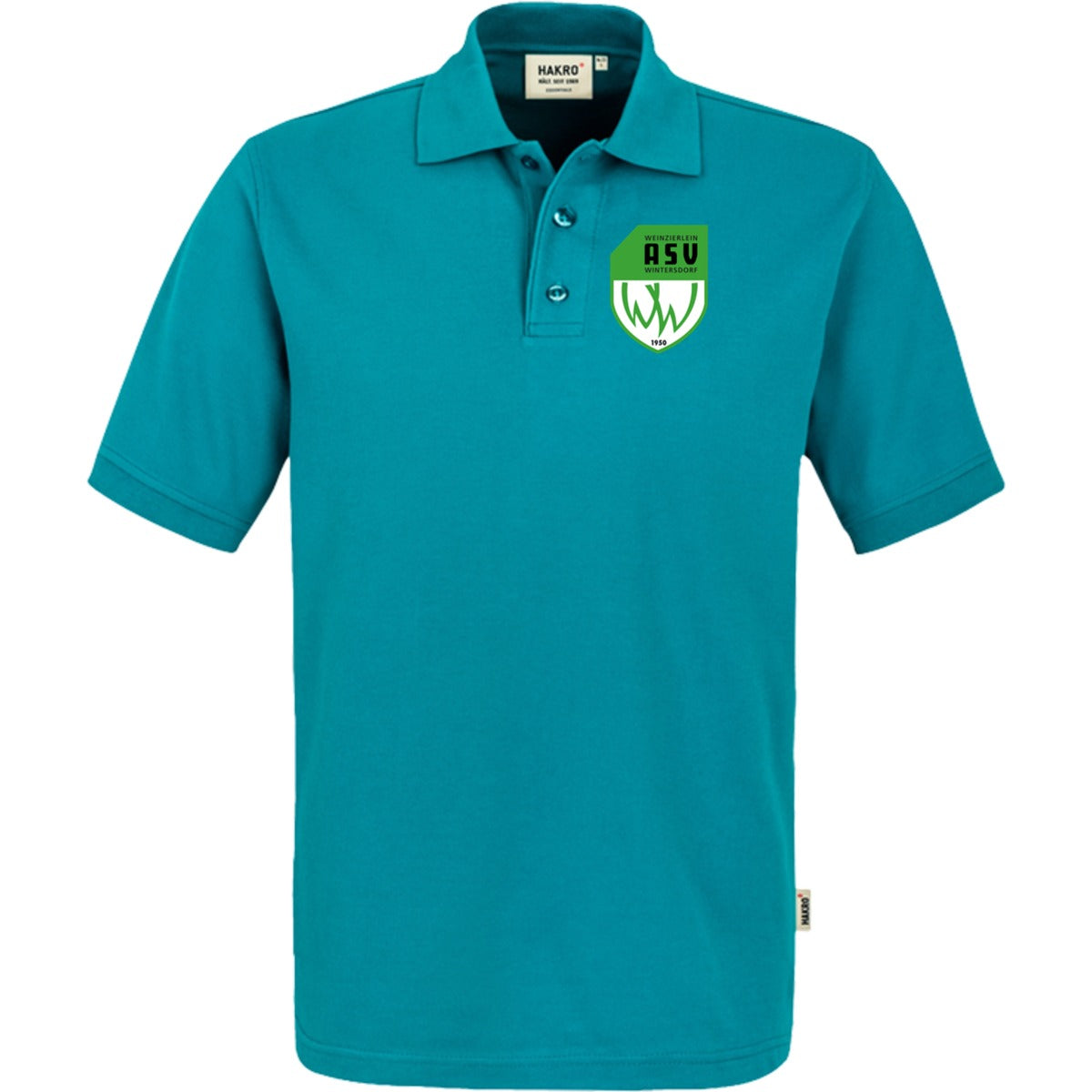 NO. 800 HAKRO POLOSHIRT TOP – ASV-Wappen herzseitig Smaragd Vorderseite