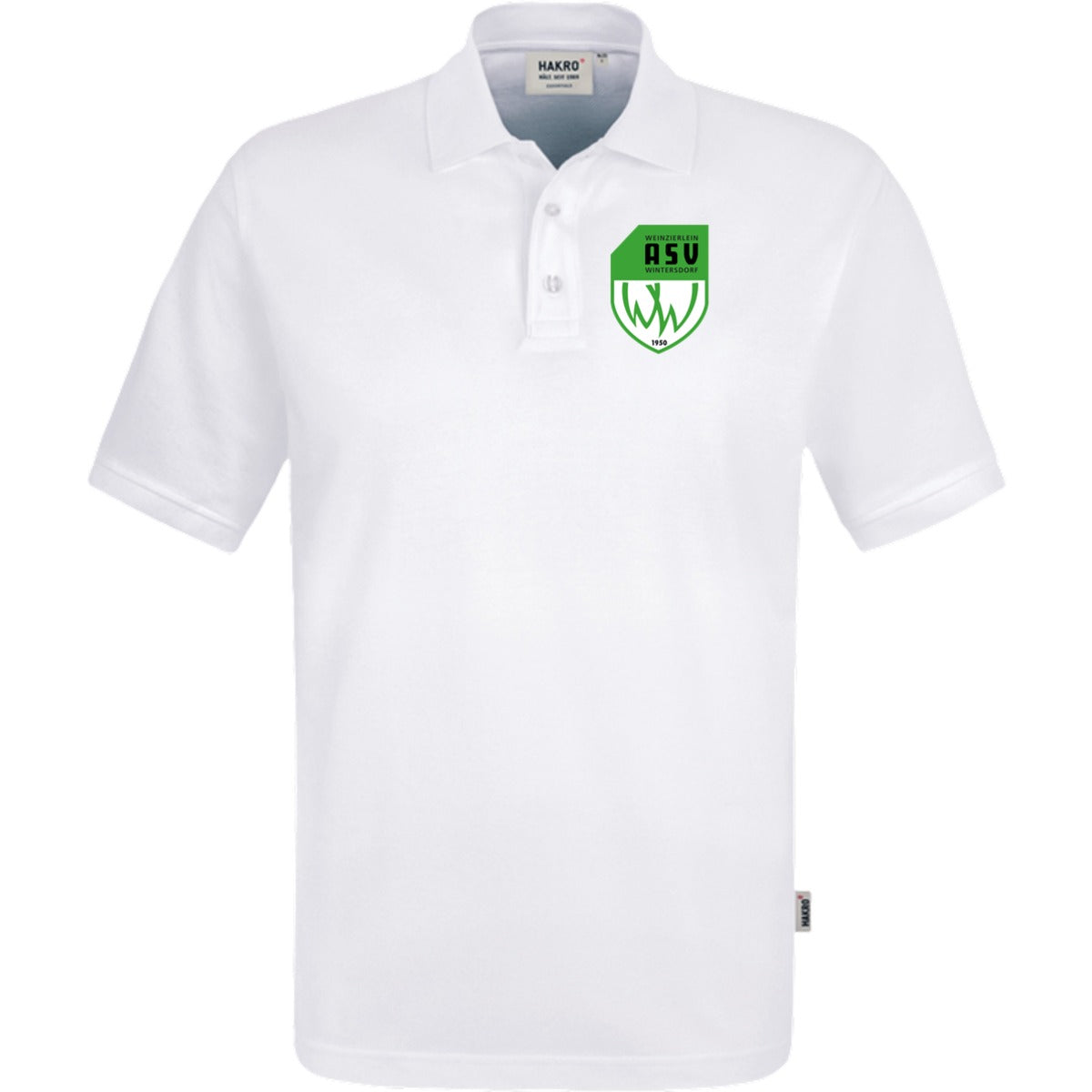 NO. 800 HAKRO POLOSHIRT TOP – ASV-Wappen herzseitig Weiß Vorderseite