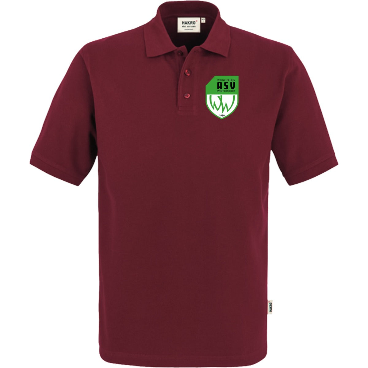 NO. 800 HAKRO POLOSHIRT TOP – ASV-Wappen herzseitig Weinrot Vorderseite