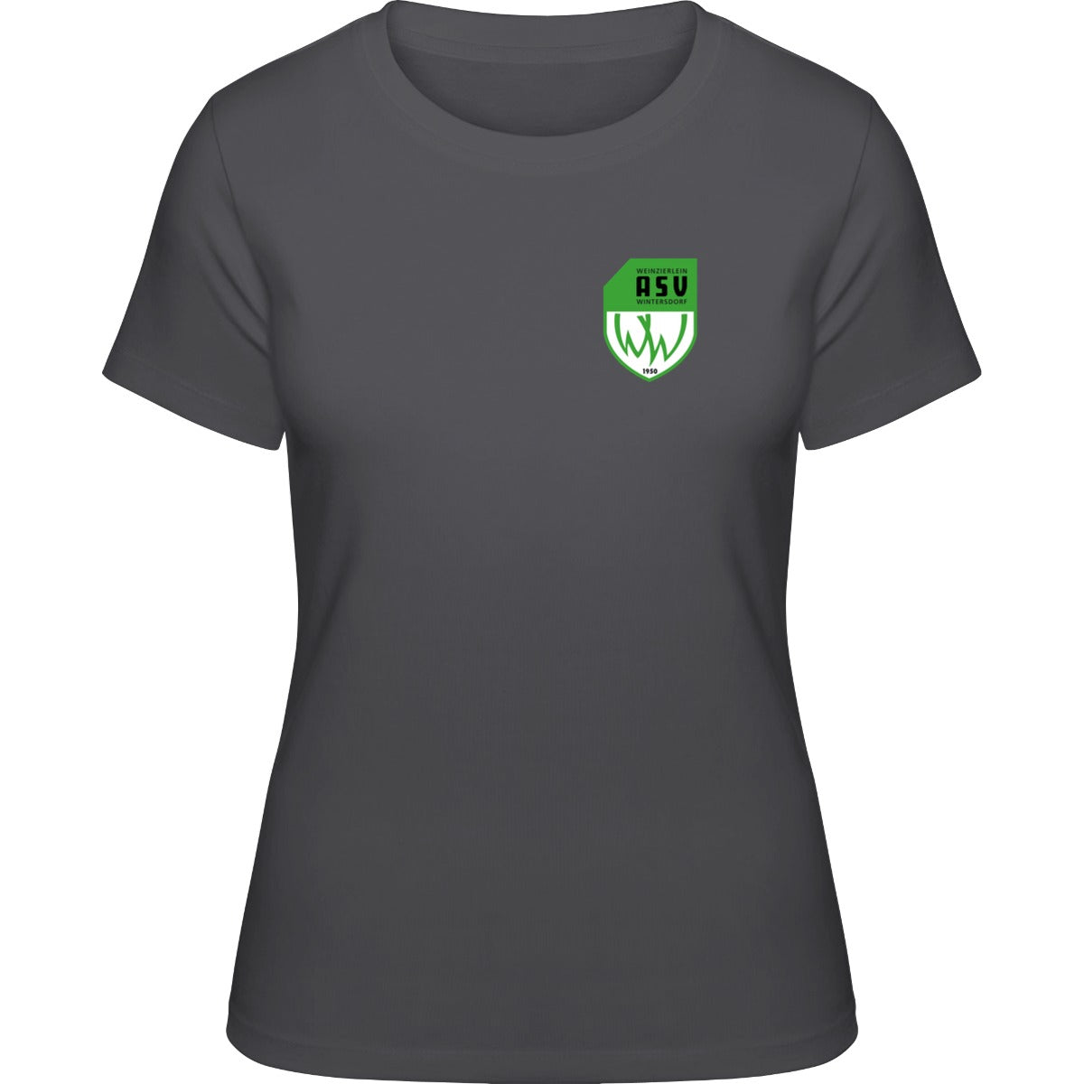 NO. 127 HAKRO DAMEN T-SHIRT CLASSIC – ASV-Wappen herzseitig Karbongrau Vorderseite