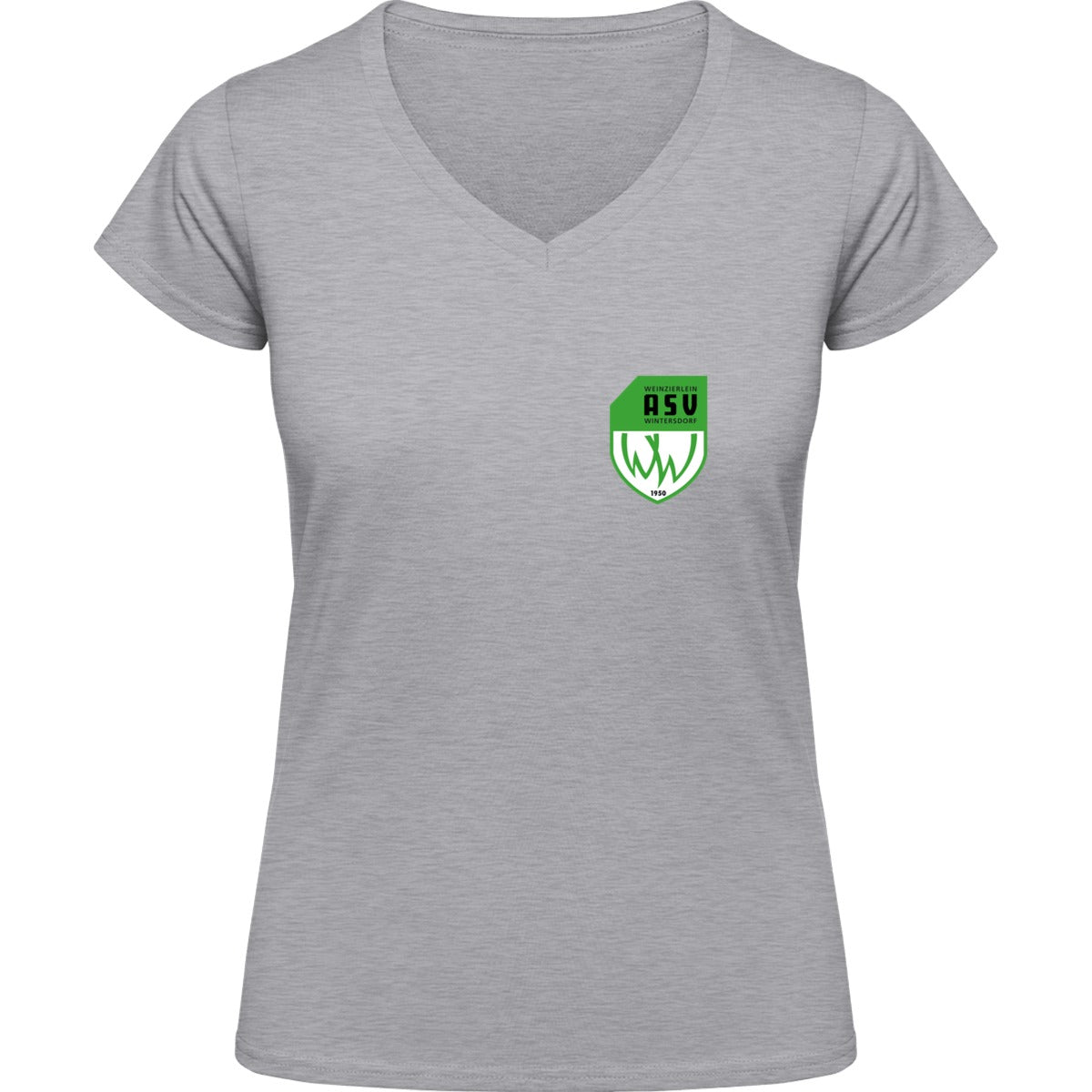 NO. 126 HAKRO DAMEN V-SHIRT CLASSIC – ASV-Wappen herzseitig Ash meliert Vorderseite