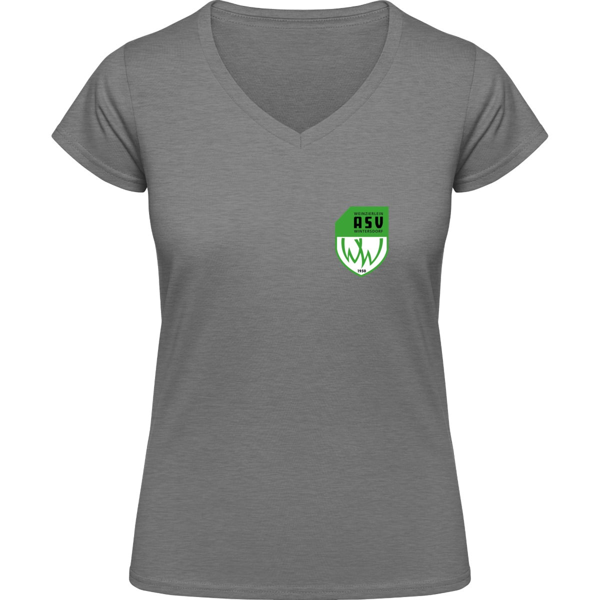 NO. 126 HAKRO DAMEN V-SHIRT CLASSIC – ASV-Wappen herzseitig Grau Meliert Vorderseite