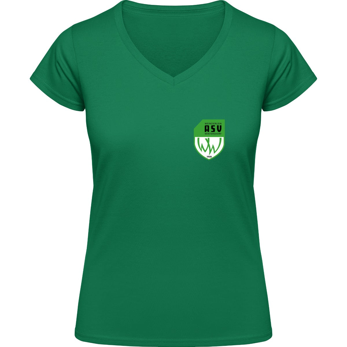 NO. 126 HAKRO DAMEN V-SHIRT CLASSIC – ASV-Wappen herzseitig Kellygrün Vorderseite