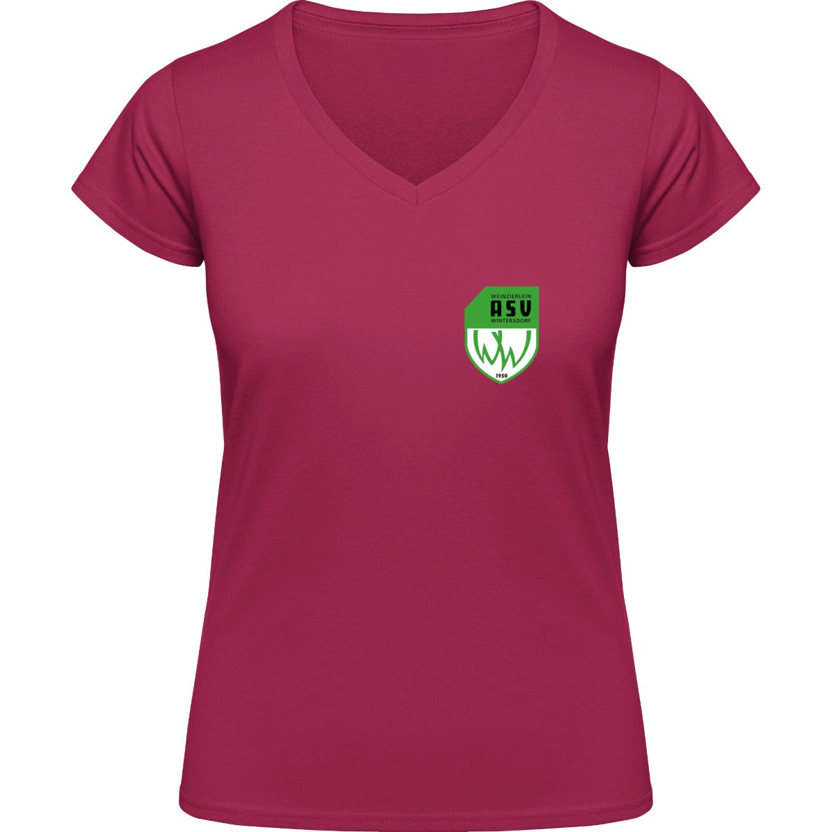 NO. 126 HAKRO DAMEN V-SHIRT CLASSIC – ASV-Wappen herzseitig Magenta Vorderseite