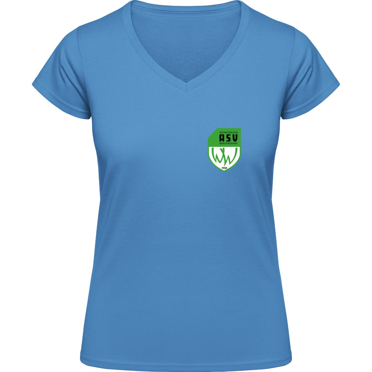 NO. 126 HAKRO DAMEN V-SHIRT CLASSIC – ASV-Wappen herzseitig Malibublau Vorderseite