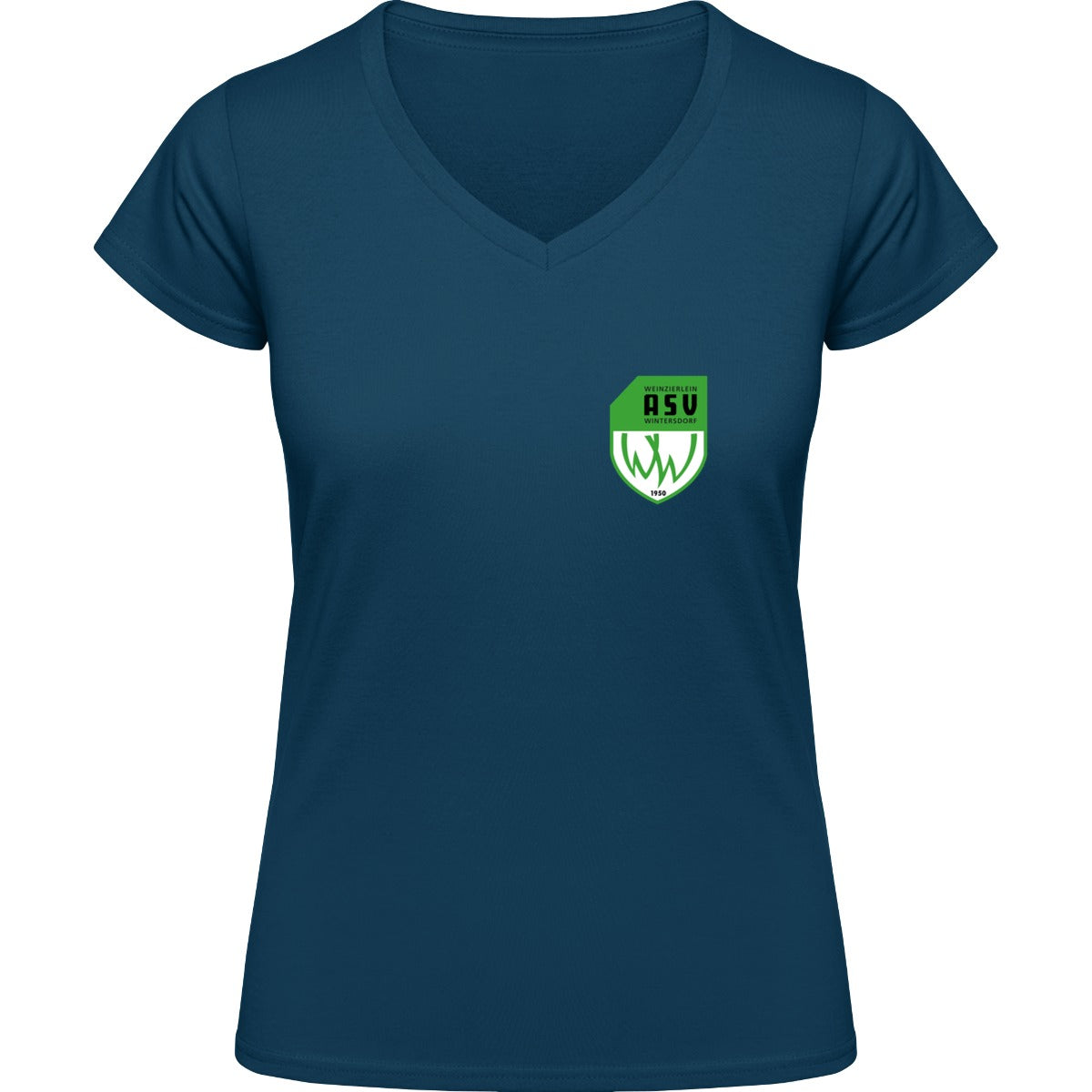 NO. 126 HAKRO DAMEN V-SHIRT CLASSIC – ASV-Wappen herzseitig Marine Vorderseite
