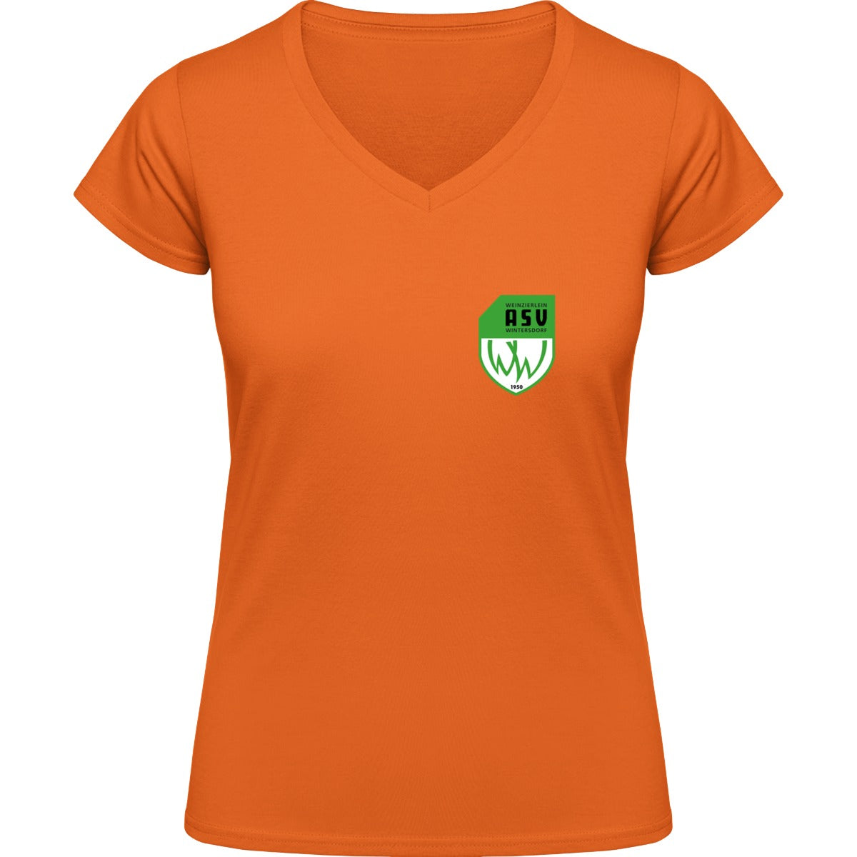 NO. 126 HAKRO DAMEN V-SHIRT CLASSIC – ASV-Wappen herzseitig Orange Vorderseite