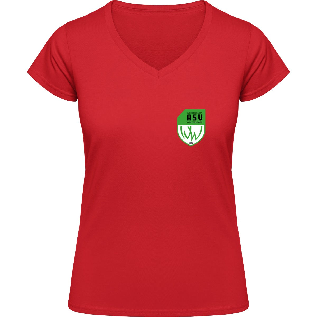 NO. 126 HAKRO DAMEN V-SHIRT CLASSIC – ASV-Wappen herzseitig Rot Vorderseite