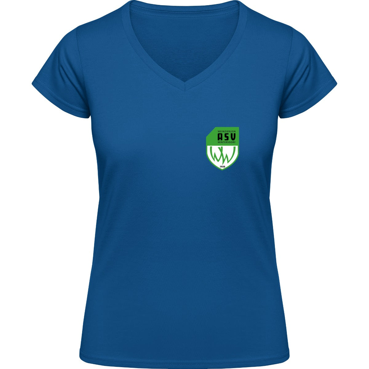 NO. 126 HAKRO DAMEN V-SHIRT CLASSIC – ASV-Wappen herzseitig Royalblau Vorderseite