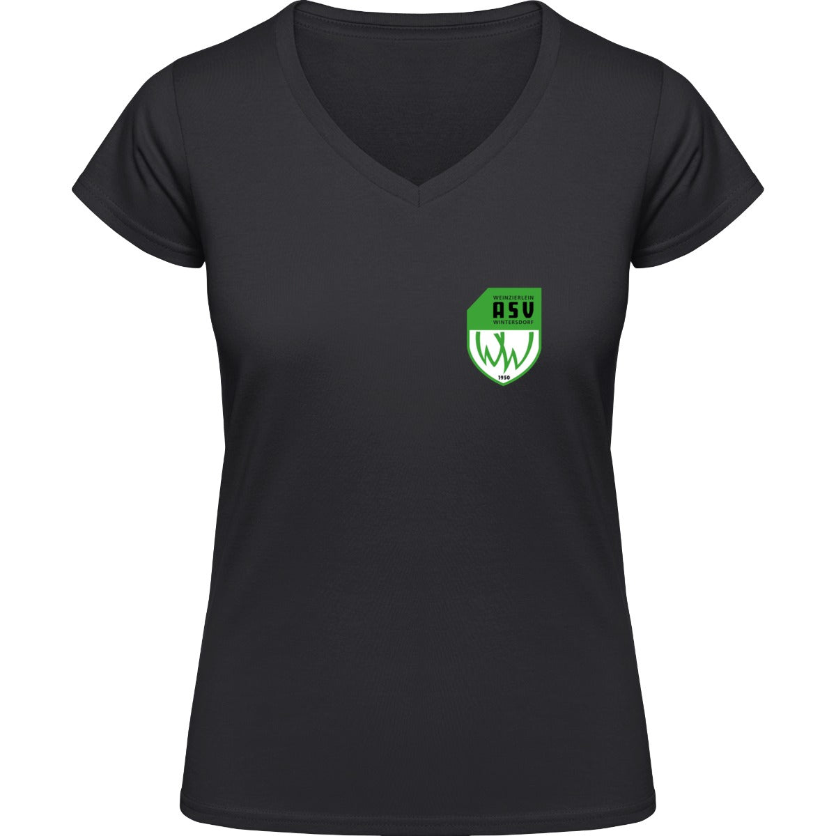 NO. 126 HAKRO DAMEN V-SHIRT CLASSIC – ASV-Wappen herzseitig Schwarz Vorderseite