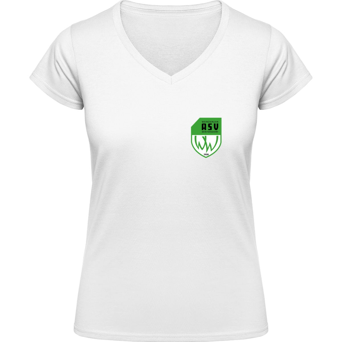 NO. 126 HAKRO DAMEN V-SHIRT CLASSIC – ASV-Wappen herzseitig Weiß Vorderseite