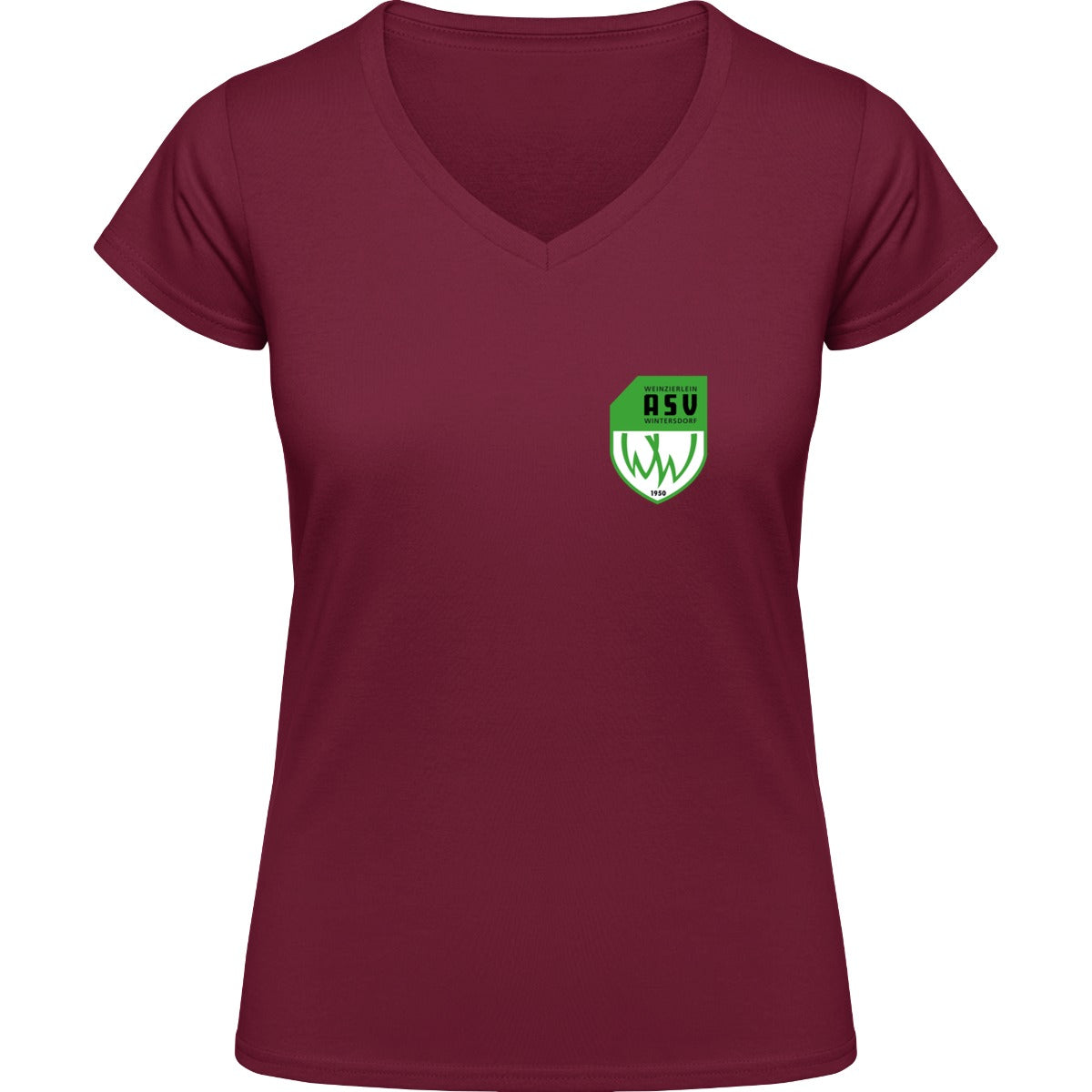 NO. 126 HAKRO DAMEN V-SHIRT CLASSIC – ASV-Wappen herzseitig Weinrot Vorderseite