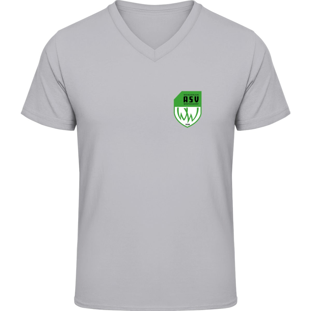 NO. 226 HAKRO V-SHIRT CLASSIC – ASV-Wappen herzseitig Ash meliert Vorderseite